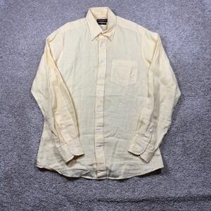 Spier & Mackay Mens 16 Slim Fit Yellow 100% Premium Linen Button Down Shirt
